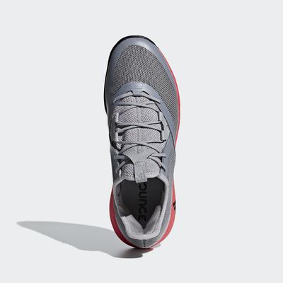 Adidas Mens Adizero Defiant Bounce Tennis Shoes - Light Granite/Shock Red - main image