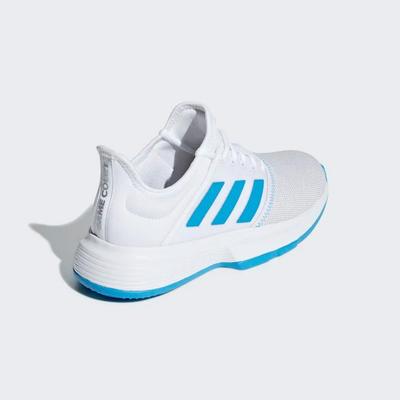 Adidas Womens GameCourt Tennis Shoes - White/Shock Cyan/Matte Silver