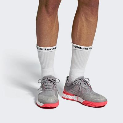 Adidas Mens Adizero Ubersonic 3 Tennis Shoes - Light Granite/White/Shock Red - main image