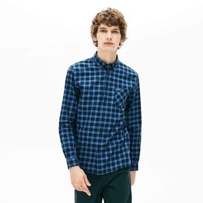 Lacoste Mens Check Cotton Shirt - Blue - main image