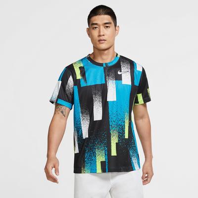 Nike Mens Dri-FIT Printed Tennis Top - Topaz Mist/Black/White - main image
