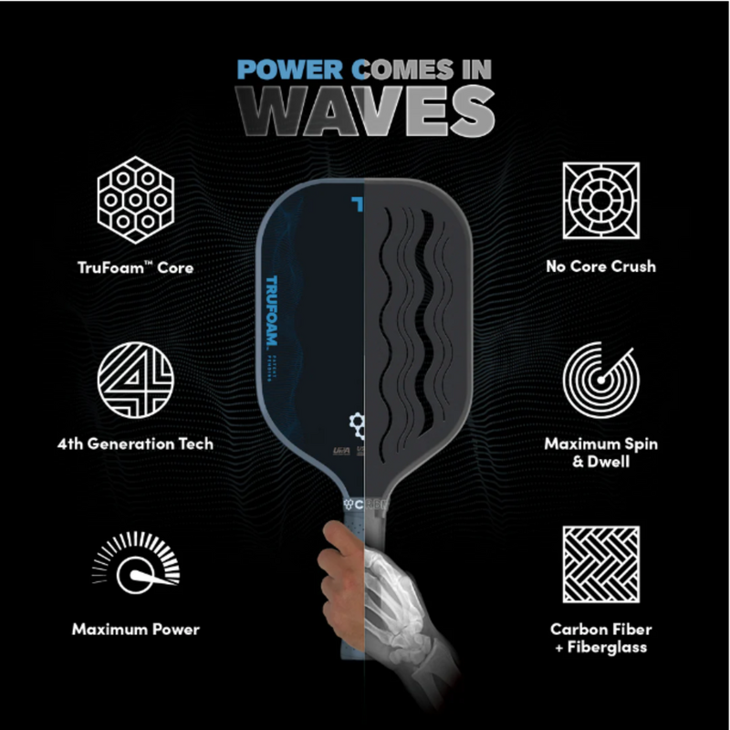 CRBN 2 TruFoam Waves 14mm (Square) Pickleball Paddle - Grey/Black - main image