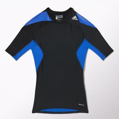 Adidas Mens Techfit Cool Short Sleeve Top - Black/Blue Beauty - main image