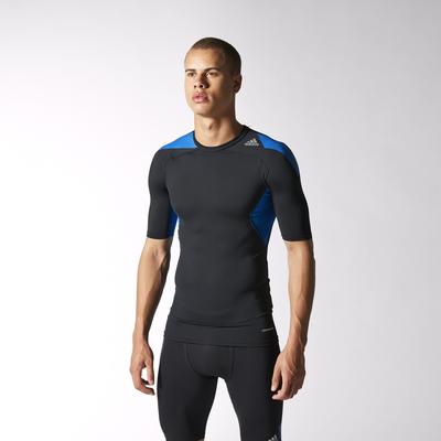 Adidas Mens Techfit Cool Short Sleeve Top - Black/Blue Beauty - main image