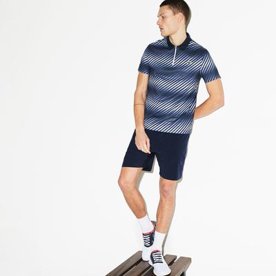 Lacoste Mens Zip Neck Shaded Stripes Tech Pique Polo - Navy Blue/White - main image