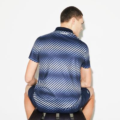Lacoste Mens Zip Neck Shaded Stripes Tech Pique Polo - Navy Blue/White - main image
