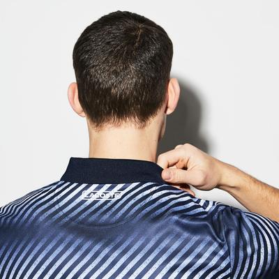 Lacoste Mens Zip Neck Shaded Stripes Tech Pique Polo - Navy Blue/White - main image