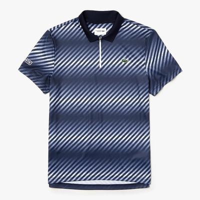 Lacoste Mens Zip Neck Shaded Stripes Tech Pique Polo - Navy Blue/White - main image