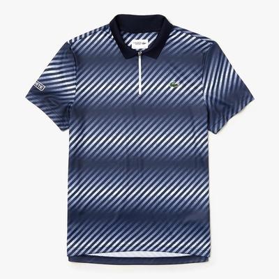 Lacoste Mens Zip Neck Shaded Stripes Tech Pique Polo - Navy Blue/White - main image