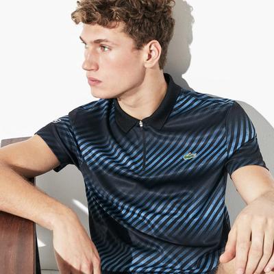 Lacoste Mens Zip Neck Polo Tee - Black/Blue/White - main image