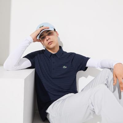 Lacoste Mens Golf Striped Tech Jacquard Jersey Polo - Navy Blue - main image