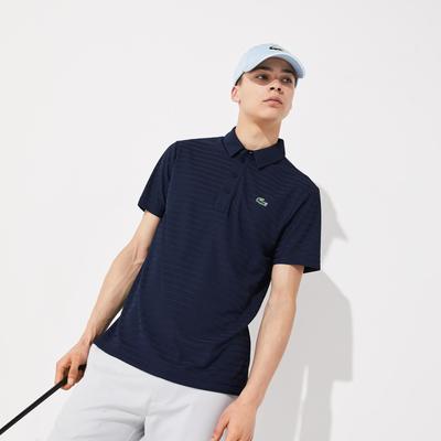 Lacoste Mens Golf Striped Tech Jacquard Jersey Polo - Navy Blue
