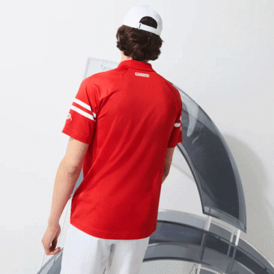 Lacoste Mens Sport X Novak Djokovic Ultra Light Tennis Polo - Red/White - main image