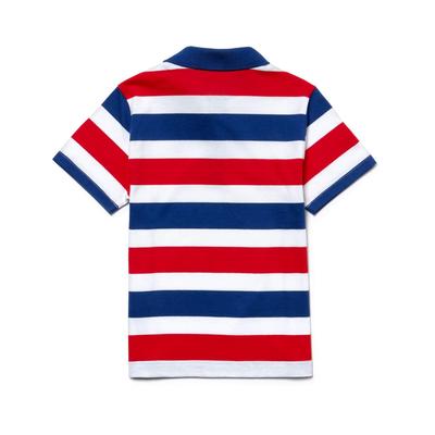 Lacoste Boys Striped Cotton Jersey Tennis Polo - White/Marino/Red - main image