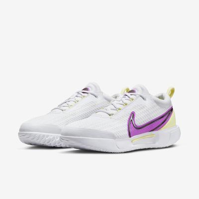 Nike Womens Court Air Zoom Pro Tennis Shoes - White/Citron Tint/Fuchsia Dream