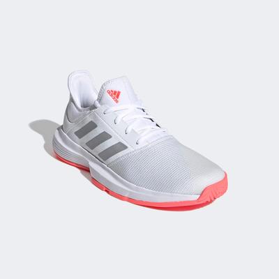 Adidas Womens GameCourt Tennis Shoes - White/Silver/Pink - main image