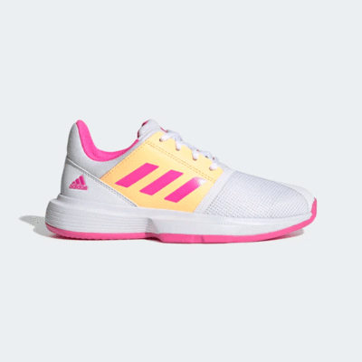 Adidas Kids CourtJam XJ Tennis Shoes - Cloud White/Screaming Pink