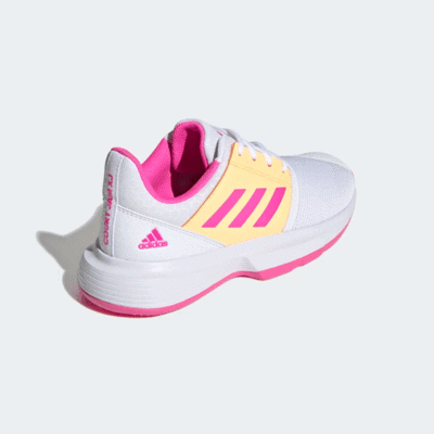 Adidas Kids CourtJam XJ Tennis Shoes - Cloud White/Screaming Pink