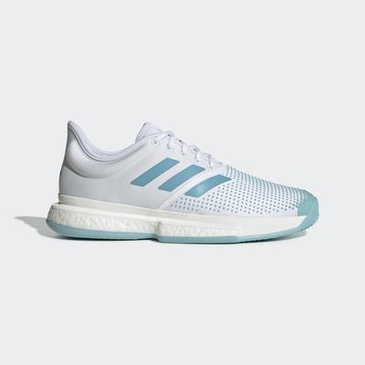 Adidas Mens SoleCourt Parley Tennis Shoes - White/Blue - main image