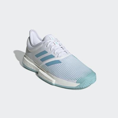 Adidas Mens SoleCourt Parley Tennis Shoes - White/Blue - main image