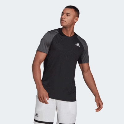 Adidas Mens Club Tennis 3-Stripes Club T-Shirt - Black/Grey Six - main image