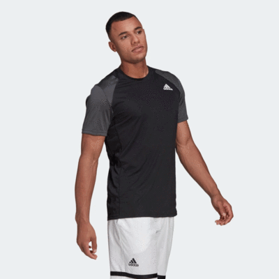 Adidas Mens Club Tennis 3-Stripes Club T-Shirt - Black/Grey Six