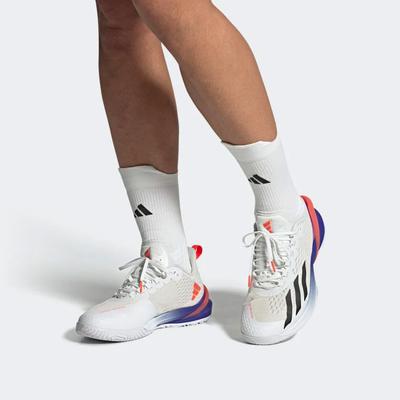 Adidas Mens Adizero Cybersonic Tennis Shoes - Cloud White/Solar Red