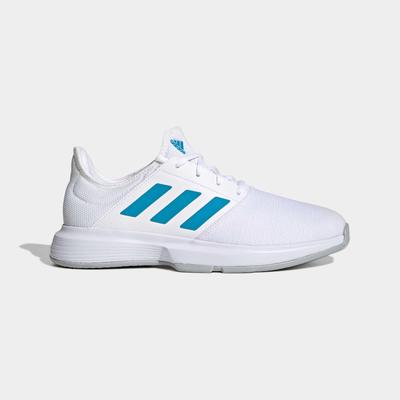 Adidas Mens GameCourt Tennis Shoes - White/Sonic Aqua - main image