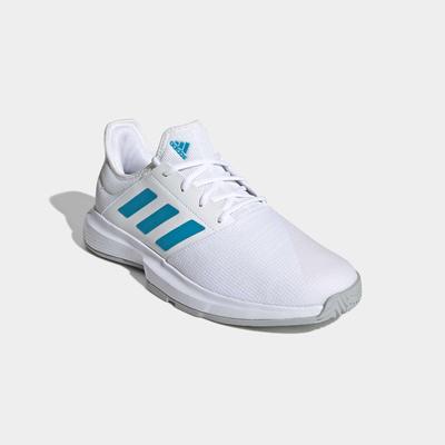 Adidas Mens GameCourt Tennis Shoes - White/Sonic Aqua - main image