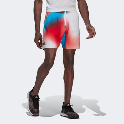 Adidas Mens Melbourne Ergo Printed 7-inch Tennis Shorts - White/Vivid Red - main image