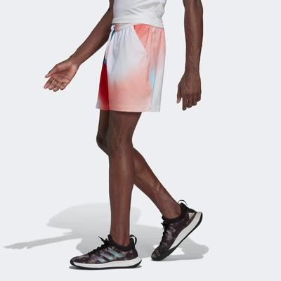 Adidas Mens Melbourne Ergo Printed 7-inch Tennis Shorts - White/Vivid Red
