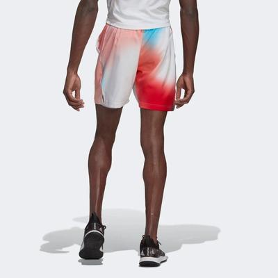 Adidas Mens Melbourne Ergo Printed 7-inch Tennis Shorts - White/Vivid Red - main image