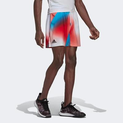 Adidas Mens Melbourne Ergo Printed 7-inch Tennis Shorts - White/Vivid Red