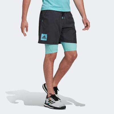 Adidas Mens Paris Two-In-One Shorts - Carbon/Pulsa Aqua