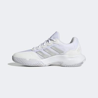 Adidas Womens GameCourt 2.0 Tennis Shoes - Cloud White/Silver Metallic