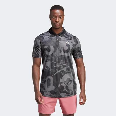 Adidas Mens Club Graphic Polo - Grey Five/Black