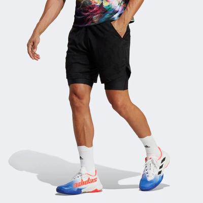 Adidas Mens Melbourne Two-In-One 7-inch Tennis Shorts - Black