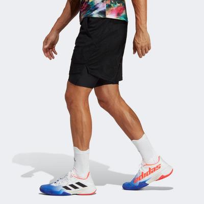 Adidas Mens Melbourne Two-In-One 7-inch Tennis Shorts - Black
