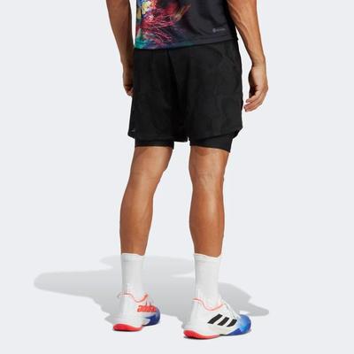 Adidas Mens Melbourne Two-In-One 7-inch Tennis Shorts - Black