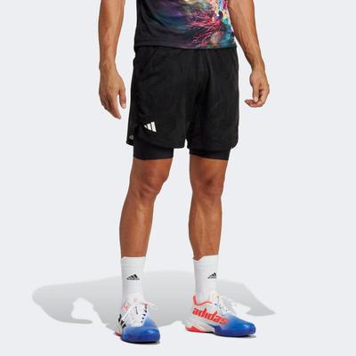 Adidas Mens Melbourne Two-In-One 7-inch Tennis Shorts - Black