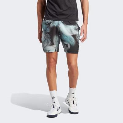 Adidas Mens Printed Pro Tennis Shorts - Black/Semi Flash Aqua - main image