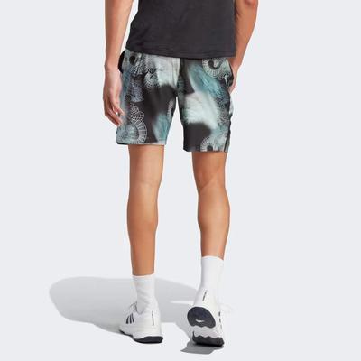 Adidas Mens Printed Pro Tennis Shorts - Black/Semi Flash Aqua - main image