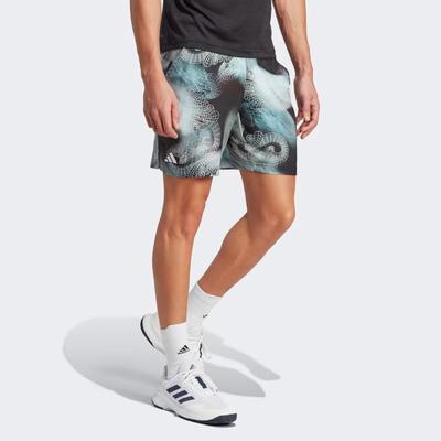Adidas Mens Printed Pro Tennis Shorts - Black/Semi Flash Aqua