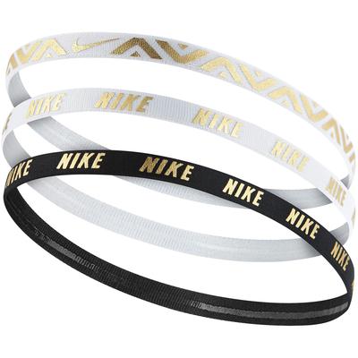 Nike Metallic Hairbands - Pack of 3 (White/Black/Gold)