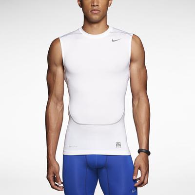 Nike Pro Combat Core Sleeveless Shirt - White/Cool Grey - Tennisnuts.com