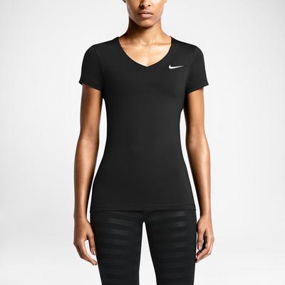 Nike Womens Pro Fitted Short-Sleeve V-Neck Shirt - Black - main image