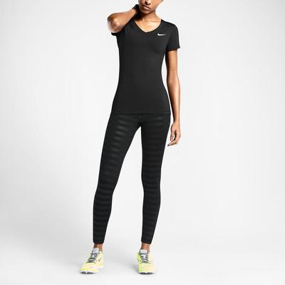 Nike Womens Pro Fitted Short-Sleeve V-Neck Shirt - Black - main image