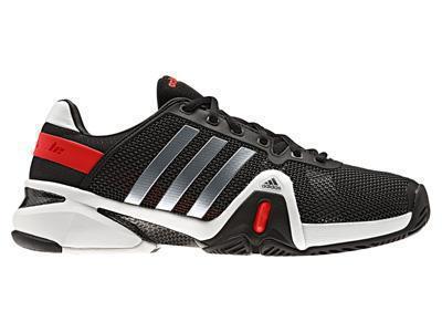 Adidas Mens adipower Barricade 8 Tennis Shoes Black Silver Red 10 Black Red