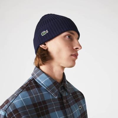 Lacoste Ribbed Wool Beanie - Navy Blue 