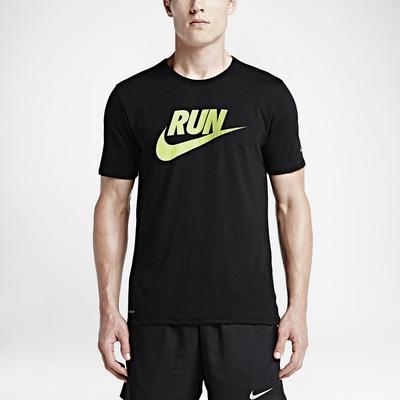 Nike Mens Run Dri-Blend Swoosh Running T-Shirt - Black/Volt - main image